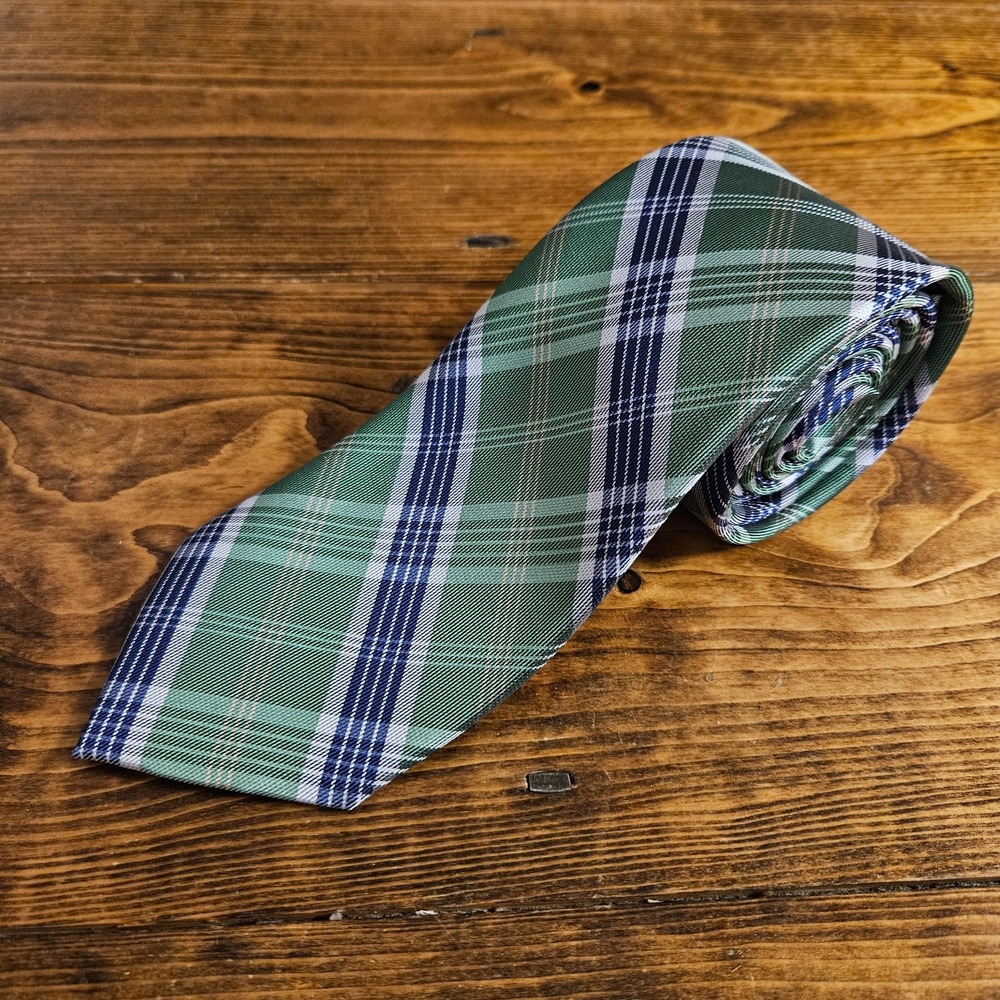 Saddlebred Green Blue Plaid Necktie Men's Classic Tie 58" Polyester Silk